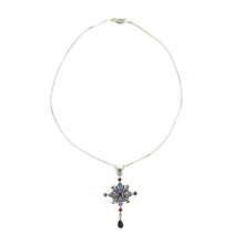 Load image into Gallery viewer, Nicky Butler SS Amethyst Multi Gem Flower Cross Pendant &amp; Chain