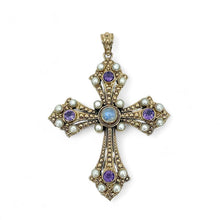 Load image into Gallery viewer, Nicky Butler Bronze Freshwater Pearl &amp; Multi Gem Cross Pendant