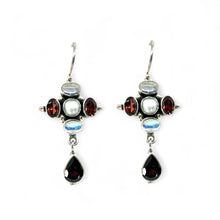 Load image into Gallery viewer, Nicky Butler SS Garnet Multi Gem Cross Earrings