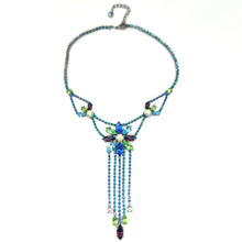 Load image into Gallery viewer, Nicky Butler Fashion Blue &amp; Multi Crystal Chandelier Drop Flower Necklace
