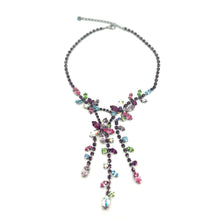 Load image into Gallery viewer, Nicky Butler Fashion Pink &amp; Multi Crystal Offset Flower Cascade Drop Necklace