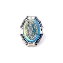 Load image into Gallery viewer, Nicky Butler SS Aqua Window Drusy Quartz Oval Ring