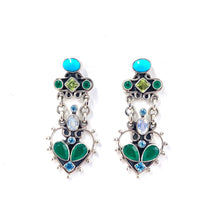 Load image into Gallery viewer, Nicky Butler SS Green Chalcedony Multi Gem Heart Drop Earrings