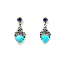 Load image into Gallery viewer, Nicky Butler SS Turquoise Multi Gem Heart Drop Earrings