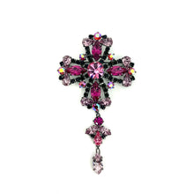 Load image into Gallery viewer, Nicky Butler Fashion Magenta Pink Multi Crystal Maltese Cross Brooch