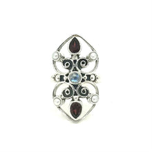 Load image into Gallery viewer, Nicky Butler SS Garnet Multi Gem Celtic Heart Scroll Ring