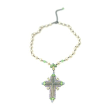 Load image into Gallery viewer, Nicky Butler Fashion Green Multi Crystal &amp; Faux Pearl Beaded Cross Necklace