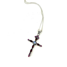 Load image into Gallery viewer, Nicky Butler SS Garnet Multi Gem Cross Pendant &amp; 18” Chain