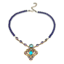Load image into Gallery viewer, Nicky Butler Bronze Aqua Quartz Multi Gem Ribbon Drop Necklace