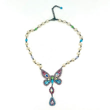 Load image into Gallery viewer, Nicky Butler Fashion Pink Multi Crystal &amp; Faux Pearl Beaded Butterfly Necklace
