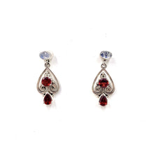 Load image into Gallery viewer, Nicky Butler SS Garnet &amp; Moonstone Scroll Heart Drop Earrings