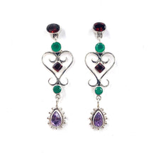 Load image into Gallery viewer, Nicky Butler SS Green Chalcedony Multi Gem Heart Drop Earrings