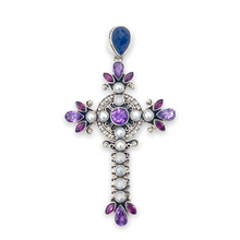 Load image into Gallery viewer, Nicky Butler SS Blue Sapphire Corundum Multi Gem Cross Pendant