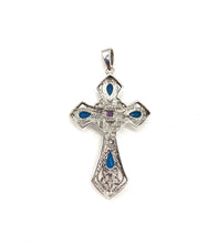 Load image into Gallery viewer, Nicky Butler SS Blue Chalcedony Multi Gem Celtic Cross Pendant