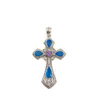 Load image into Gallery viewer, Nicky Butler SS Blue Chalcedony Multi Gem Celtic Cross Pendant