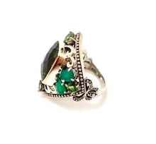 Load image into Gallery viewer, Nicky Butler SS Green Quartz Multi Gem Shield Butterfly Ring