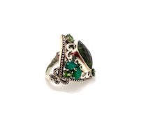Load image into Gallery viewer, Nicky Butler SS Green Quartz Multi Gem Shield Butterfly Ring