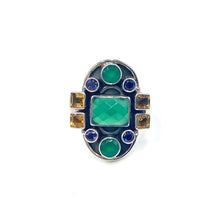 Load image into Gallery viewer, Nicky Butler SS Green Chalcedony Multi Gem Deco Ring