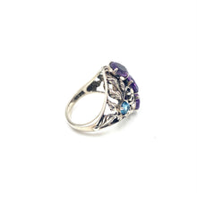 Load image into Gallery viewer, Nicky Butler SS Amethyst Multi Gem Leaf &amp; Vine Ring