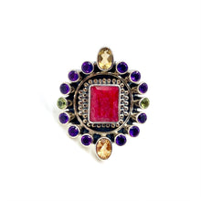 Load image into Gallery viewer, Nicky Butler SS Ruby Red Corundum Multi Gem Mandala Ring